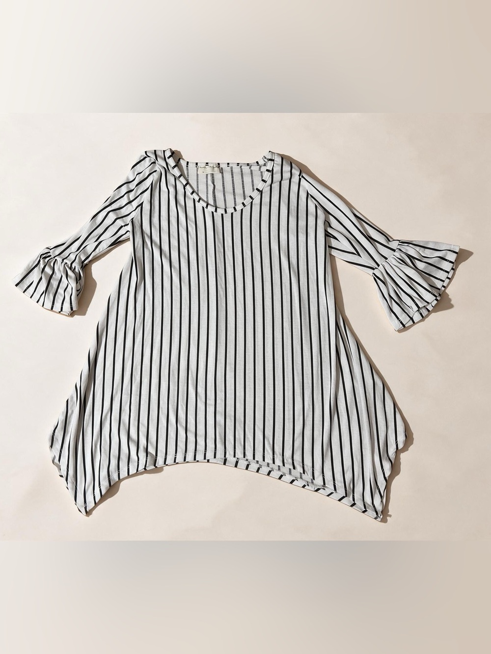 Bobbie Brooks Vertical Stripe V-Neck Tunic Top - White & Black